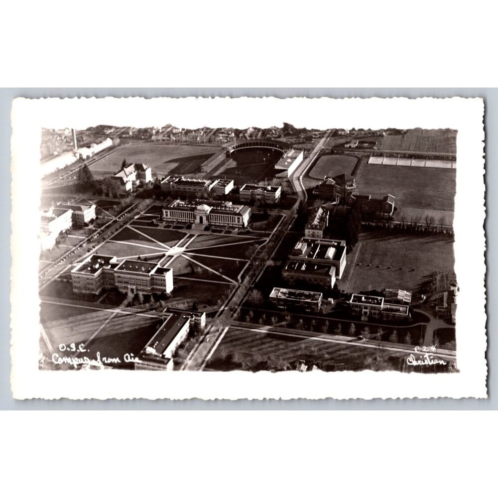 Vintage 1940 Oregon State College Aerial View Postcard  RPPC #1576